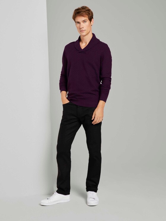 Strukturierter Mouline Pullover mit Schalkragen - Männer - navy bordeux knitted structure Strukturierter Mouline Pullover mit Schalkragen - Männer - navy bordeux knitted structure - 3 - TOM TAILOR