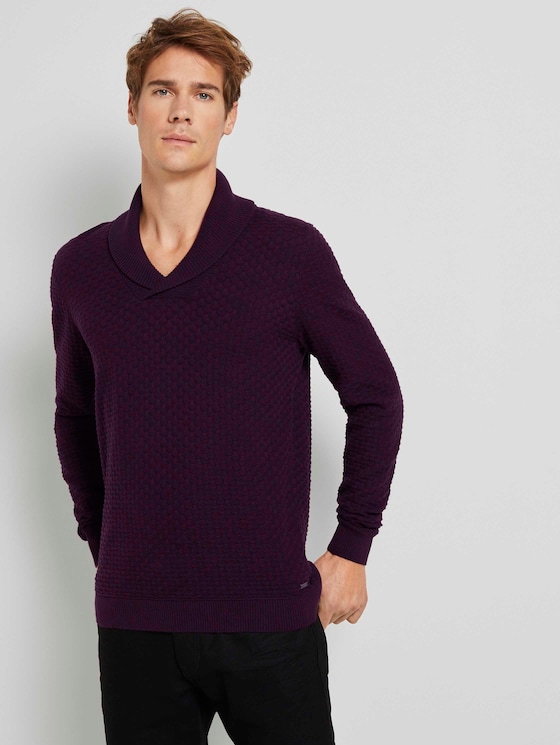 Strukturierter Mouline Pullover mit Schalkragen - Männer - navy bordeux knitted structure Strukturierter Mouline Pullover mit Schalkragen - Männer - navy bordeux knitted structure - 5 - TOM TAILOR