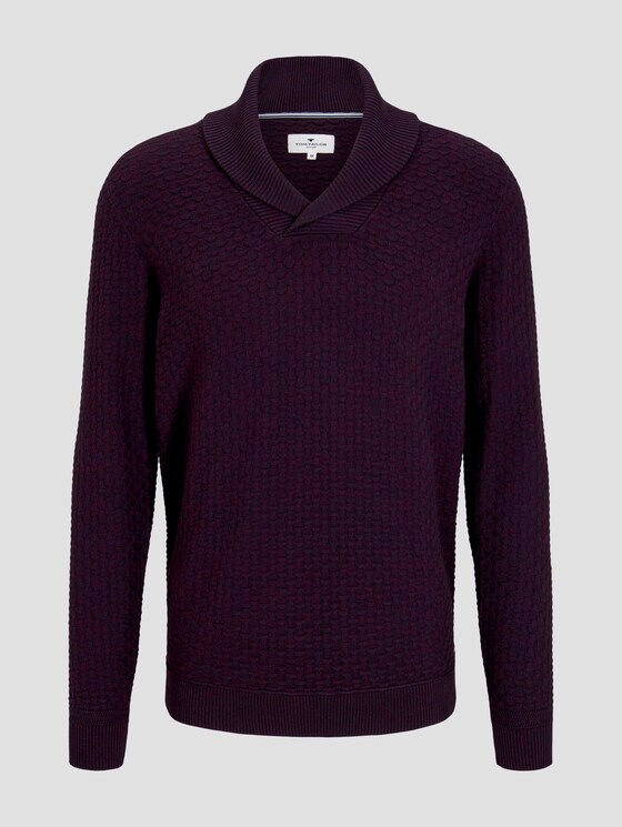 Strukturierter Mouline Pullover mit Schalkragen - Männer - navy bordeux knitted structure Strukturierter Mouline Pullover mit Schalkragen - Männer - navy bordeux knitted structure - 7 - TOM TAILOR