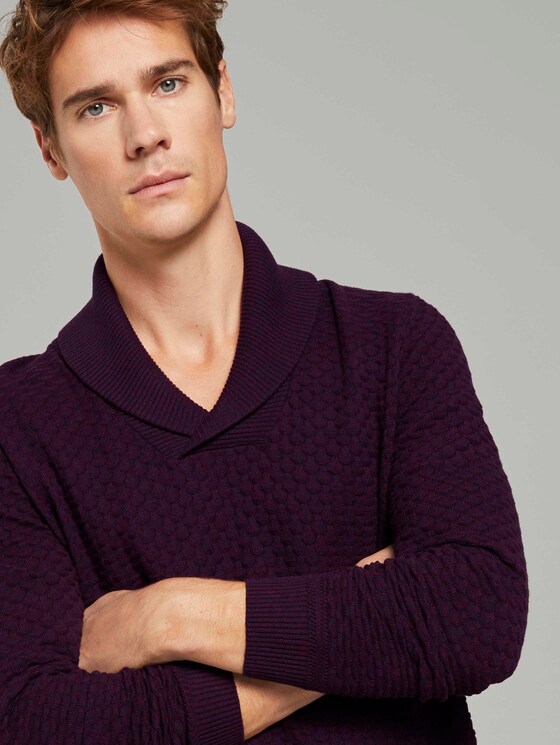Strukturierter Mouline Pullover mit Schalkragen - Männer - navy bordeux knitted structure Strukturierter Mouline Pullover mit Schalkragen - Männer - navy bordeux knitted structure - 9 - TOM TAILOR