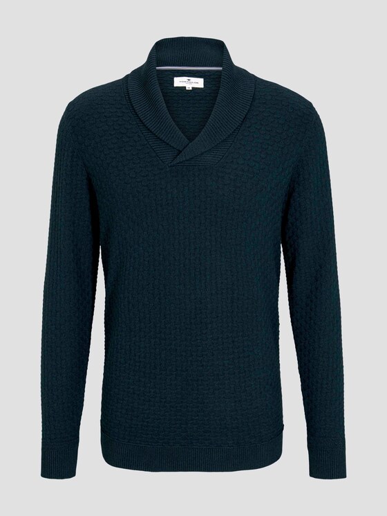 Strukturierter Mouline Pullover mit Schalkragen - Männer - navy green knitted structure Strukturierter Mouline Pullover mit Schalkragen - Männer - navy green knitted structure - 7 - TOM TAILOR