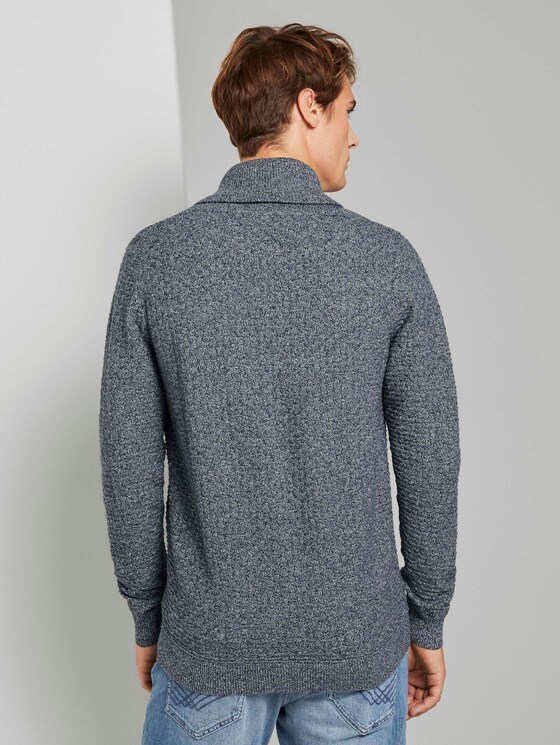 Strukturierter Mouline Pullover mit Schalkragen - Männer - grey navy knitted structure Strukturierter Mouline Pullover mit Schalkragen - Männer - grey navy knitted structure - 2 - TOM TAILOR