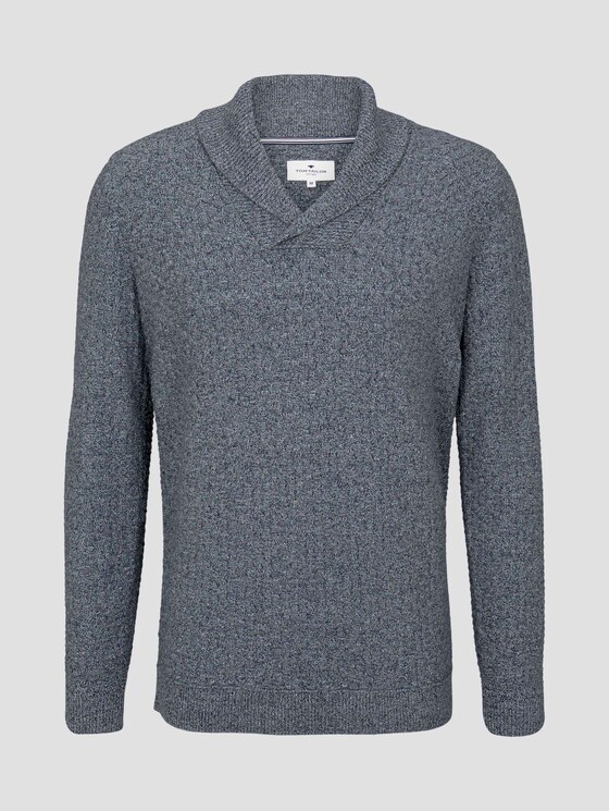 Strukturierter Mouline Pullover mit Schalkragen - Männer - grey navy knitted structure Strukturierter Mouline Pullover mit Schalkragen - Männer - grey navy knitted structure - 7 - TOM TAILOR