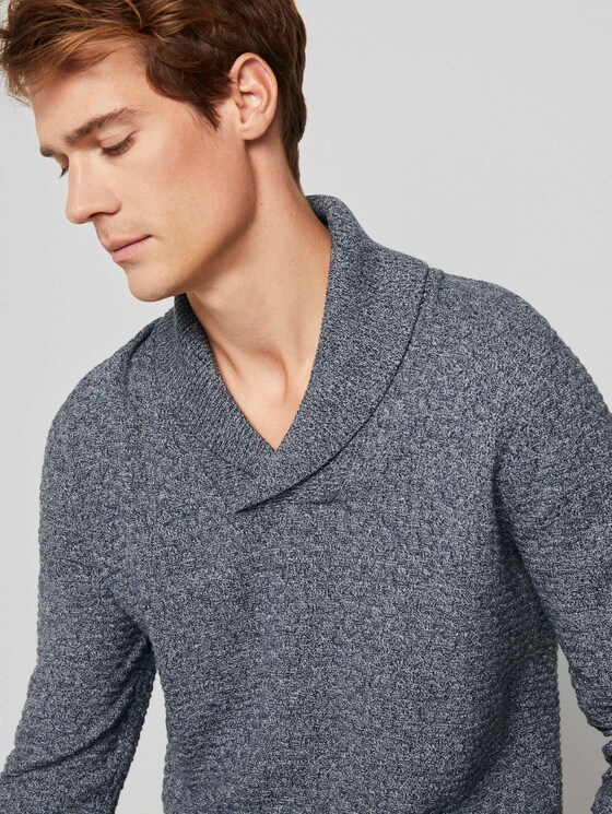 Strukturierter Mouline Pullover mit Schalkragen - Männer - grey navy knitted structure Strukturierter Mouline Pullover mit Schalkragen - Männer - grey navy knitted structure - 9 - TOM TAILOR