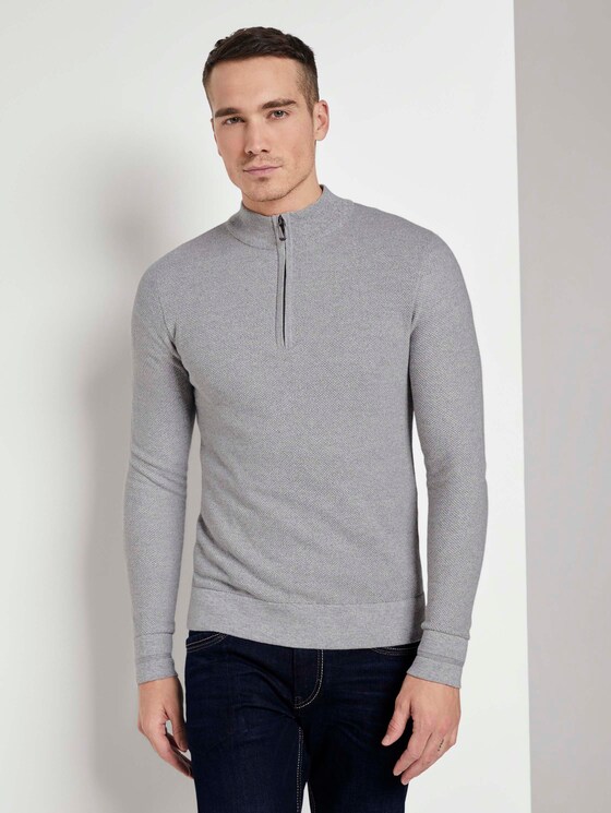 Fein strukturierter Troyer Pullover - Männer - Grey Heather Melange Fein strukturierter Troyer Pullover - Männer - Grey Heather Melange - 1 - TOM TAILOR