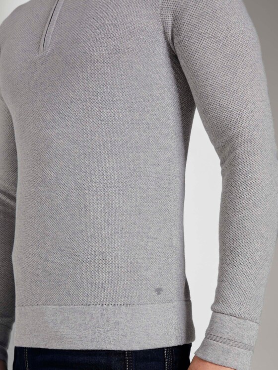 Fein strukturierter Troyer Pullover - Männer - Grey Heather Melange Fein strukturierter Troyer Pullover - Männer - Grey Heather Melange - 10 - TOM TAILOR
