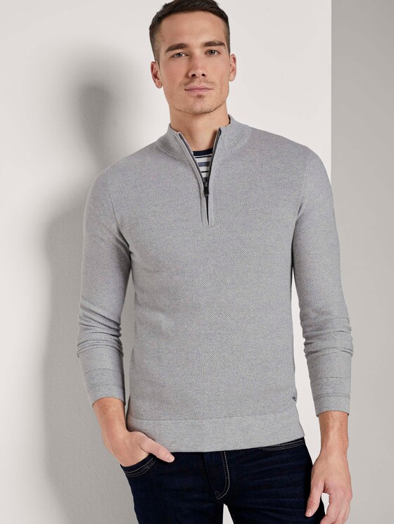 Fein strukturierter Troyer Pullover - Männer - Grey Heather Melange Fein strukturierter Troyer Pullover - Männer - Grey Heather Melange - 5 - TOM TAILOR