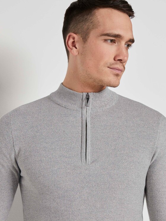Fein strukturierter Troyer Pullover - Männer - Grey Heather Melange Fein strukturierter Troyer Pullover - Männer - Grey Heather Melange - 9 - TOM TAILOR