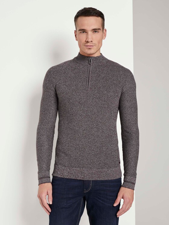 Fein strukturierter Troyer Pullover - Männer - dark wineberry melange Fein strukturierter Troyer Pullover - Männer - dark wineberry melange - 1 - TOM TAILOR