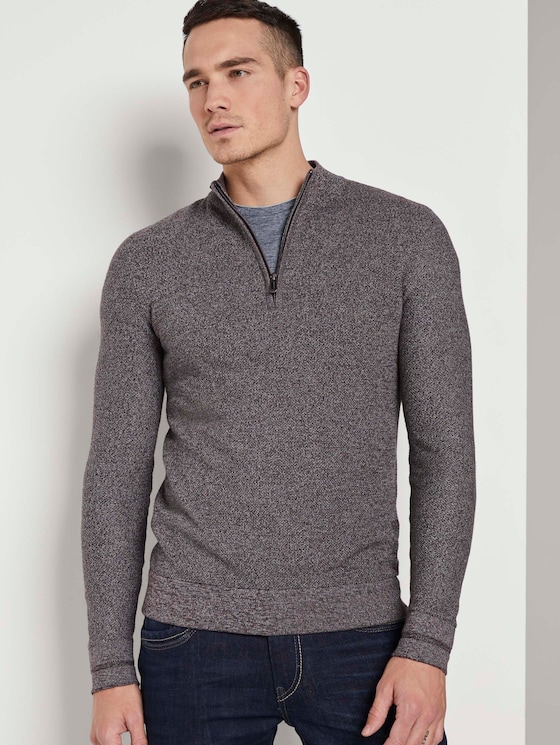 Fein strukturierter Troyer Pullover - Männer - dark wineberry melange Fein strukturierter Troyer Pullover - Männer - dark wineberry melange - 5 - TOM TAILOR