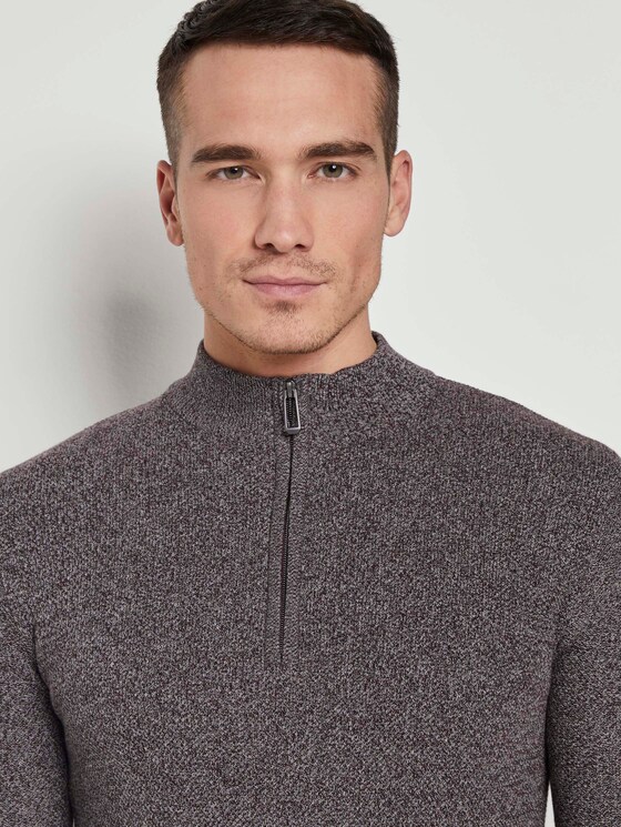 Fein strukturierter Troyer Pullover - Männer - dark wineberry melange Fein strukturierter Troyer Pullover - Männer - dark wineberry melange - 9 - TOM TAILOR