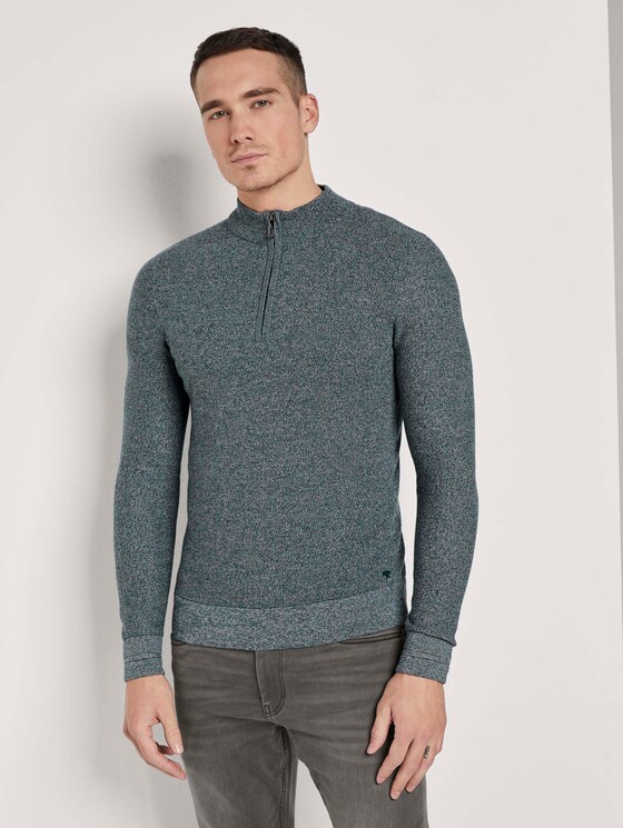 Fein strukturierter Troyer Pullover - Männer - sapphire green melange Fein strukturierter Troyer Pullover - Männer - sapphire green melange - 1 - TOM TAILOR