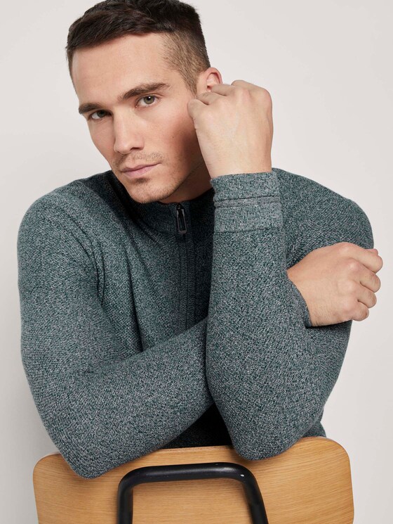 Fein strukturierter Troyer Pullover - Männer - sapphire green melange Fein strukturierter Troyer Pullover - Männer - sapphire green melange - 9 - TOM TAILOR