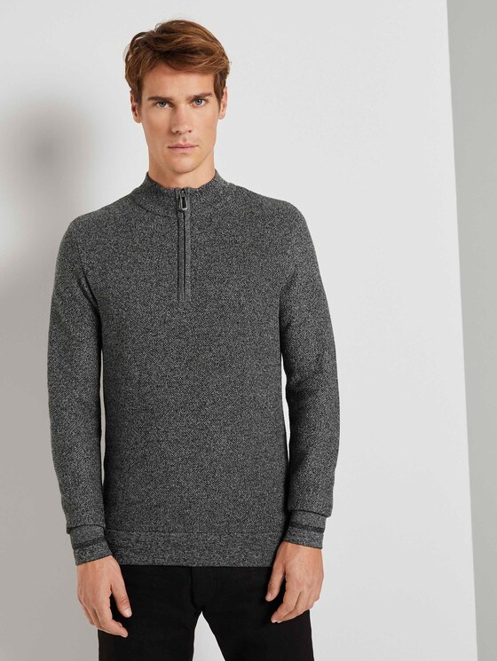 Fein strukturierter Troyer Pullover - Männer - Black Fein strukturierter Troyer Pullover - Männer - Black - 1 - TOM TAILOR
