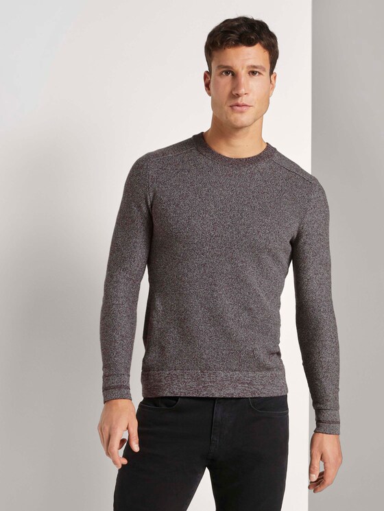 Fein strukturierter Pullover - Männer - dark wineberry melange Fein strukturierter Pullover - Männer - dark wineberry melange - 1 - TOM TAILOR