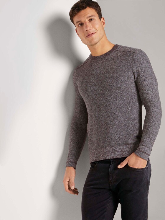 Fein strukturierter Pullover - Männer - dark wineberry melange Fein strukturierter Pullover - Männer - dark wineberry melange - 5 - TOM TAILOR