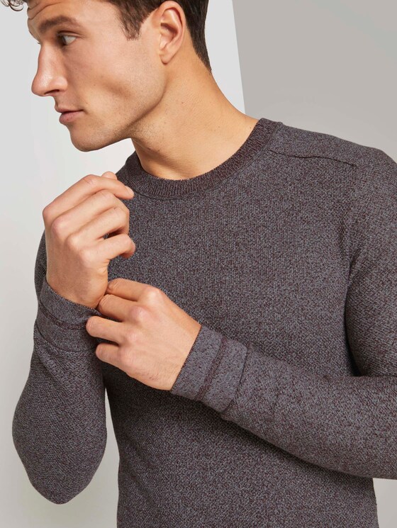 Fein strukturierter Pullover - Männer - dark wineberry melange Fein strukturierter Pullover - Männer - dark wineberry melange - 9 - TOM TAILOR