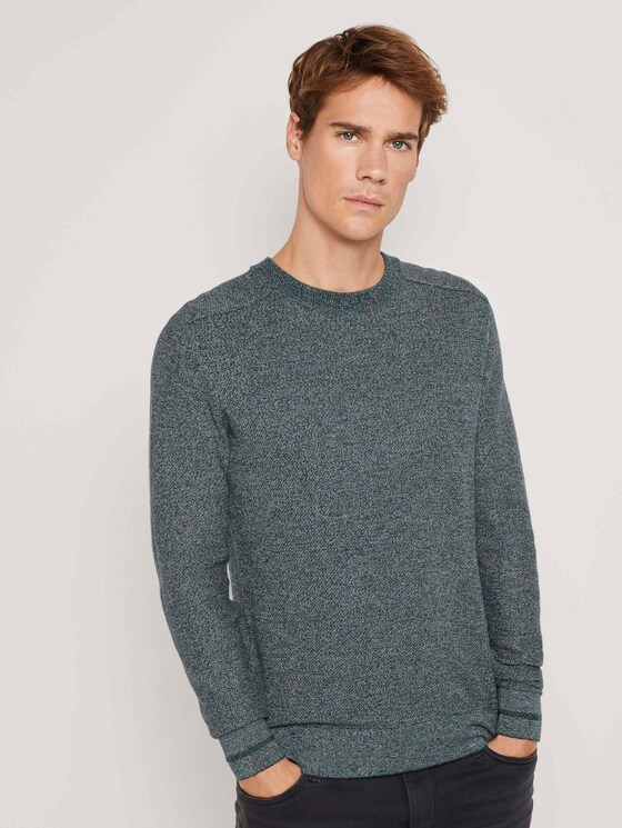 Fein strukturierter Pullover - Männer - sapphire green melange Fein strukturierter Pullover - Männer - sapphire green melange - 1 - TOM TAILOR