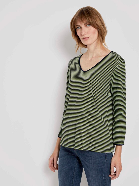 Langarmshirt mit Streifenstruktur - Frauen - green navy popcorn structure Langarmshirt mit Streifenstruktur - Frauen - green navy popcorn structure - 1 - TOM TAILOR