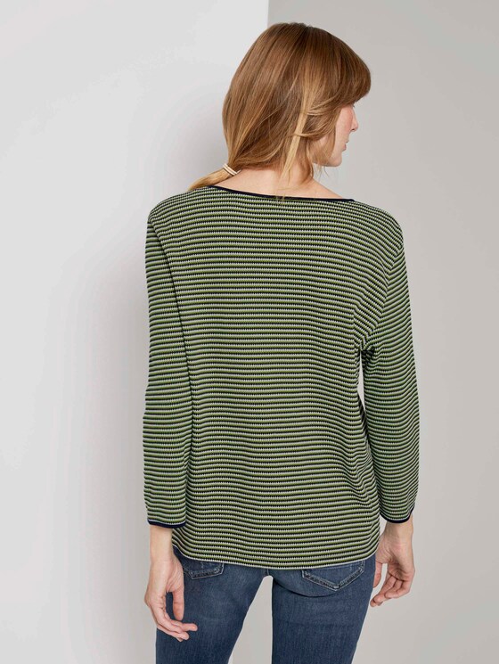 Langarmshirt mit Streifenstruktur - Frauen - green navy popcorn structure Langarmshirt mit Streifenstruktur - Frauen - green navy popcorn structure - 2 - TOM TAILOR