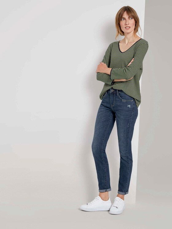 Langarmshirt mit Streifenstruktur - Frauen - green navy popcorn structure Langarmshirt mit Streifenstruktur - Frauen - green navy popcorn structure - 3 - TOM TAILOR