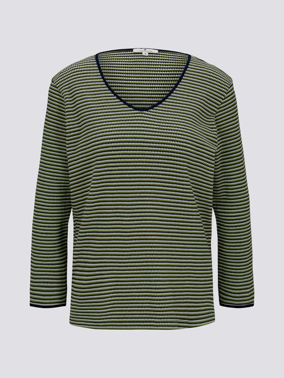 Langarmshirt mit Streifenstruktur - Frauen - green navy popcorn structure Langarmshirt mit Streifenstruktur - Frauen - green navy popcorn structure - 7 - TOM TAILOR