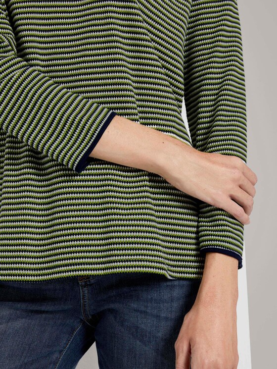 Langarmshirt mit Streifenstruktur - Frauen - green navy popcorn structure Langarmshirt mit Streifenstruktur - Frauen - green navy popcorn structure - 9 - TOM TAILOR