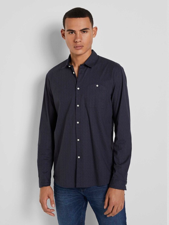 Gemustertes Stretch-Hemd - Männer - navy grid triangle print Gemustertes Stretch-Hemd - Männer - navy grid triangle print - 1 - TOM TAILOR Denim