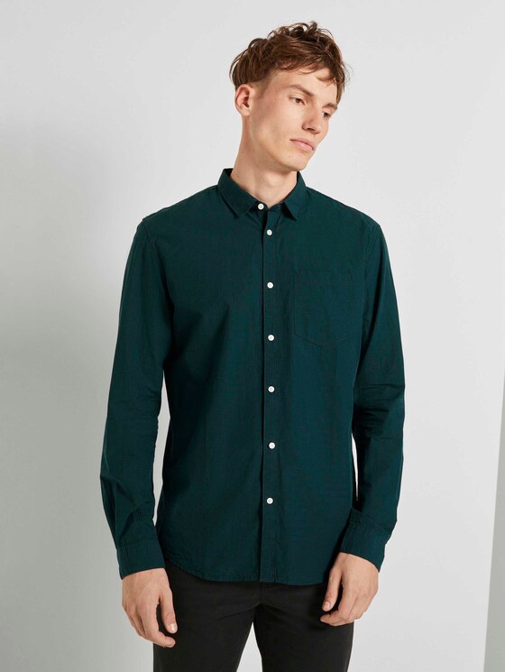 Gemustertes Hemd Slim Fit - Männer - navy green mini vichy Gemustertes Hemd Slim Fit - Männer - navy green mini vichy - 1 - TOM TAILOR Denim