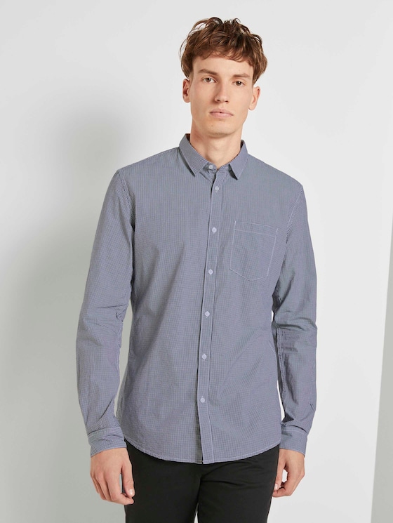 Gemustertes Hemd Slim Fit - Männer - navy white mini vichy Gemustertes Hemd Slim Fit - Männer - navy white mini vichy - 1 - TOM TAILOR Denim