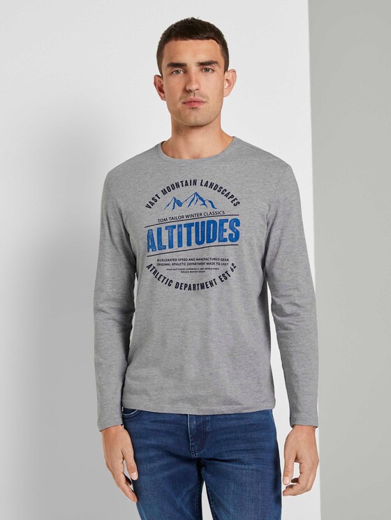 Langarmshirt mit Print - Männer - Middle Grey Melange Langarmshirt mit Print - Männer - Middle Grey Melange - 1 - TOM TAILOR