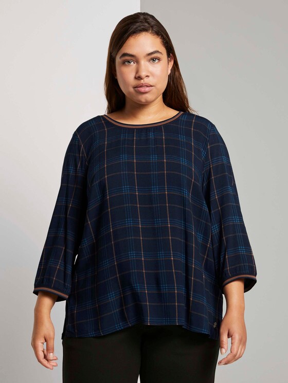 3/4-Arm Shirt im Materialmix - Frauen - navy bold printed check 3/4-Arm Shirt im Materialmix - Frauen - navy bold printed check - 1 - My True Me