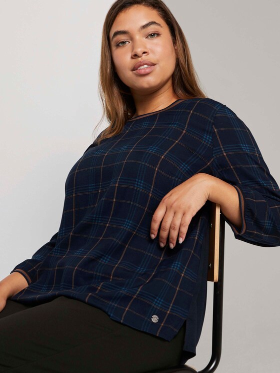 3/4-Arm Shirt im Materialmix - Frauen - navy bold printed check 3/4-Arm Shirt im Materialmix - Frauen - navy bold printed check - 10 - My True Me