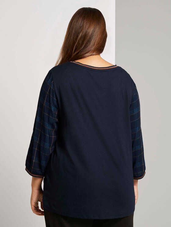 3/4-Arm Shirt im Materialmix - Frauen - navy bold printed check 3/4-Arm Shirt im Materialmix - Frauen - navy bold printed check - 2 - My True Me