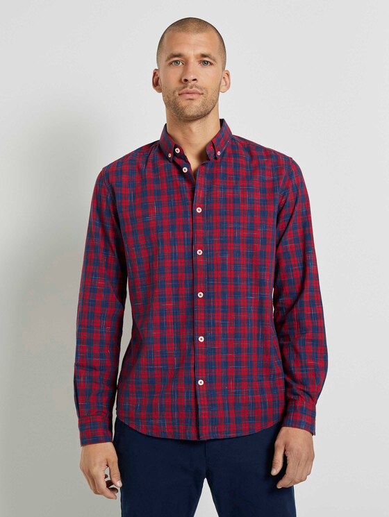 Klassisches Karohemd - Männer - red navy space yarn check Klassisches Karohemd - Männer - red navy space yarn check - 1 - TOM TAILOR