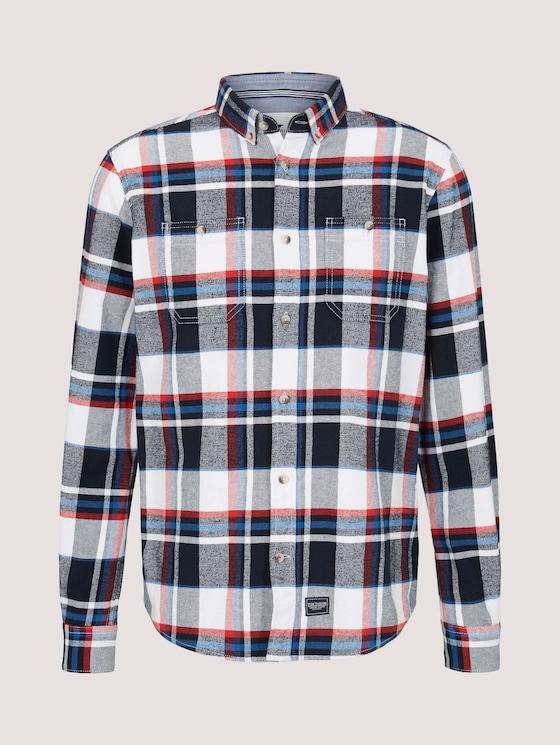 Kariertes Hemd mit Brusttaschen - Männer - off white navy check Kariertes Hemd mit Brusttaschen - Männer - off white navy check - 7 - TOM TAILOR