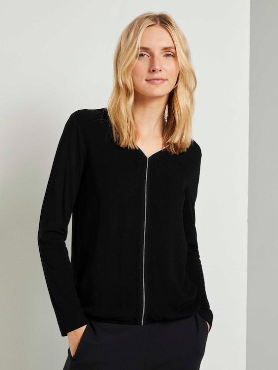 Langarmshirt im Materialmix - Frauen - Deep Black Langarmshirt im Materialmix - Frauen - Deep Black - 1 - TOM TAILOR