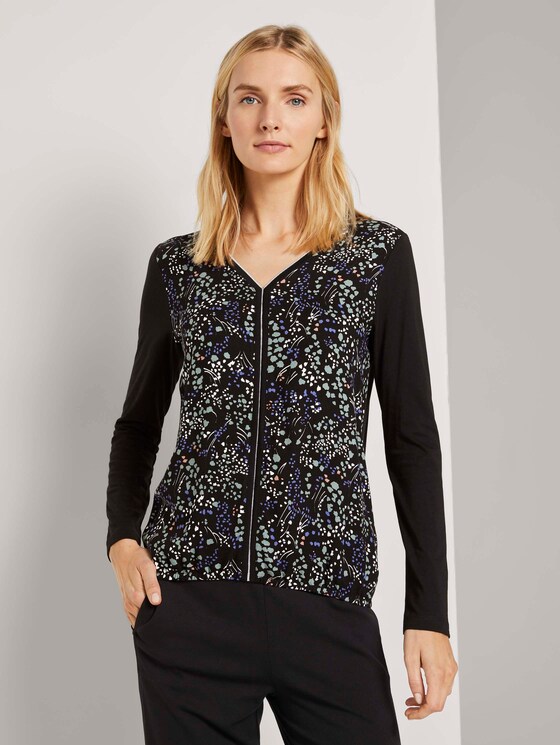 Langarmshirt im Materialmix - Frauen - black floral design Langarmshirt im Materialmix - Frauen - black floral design - 1 - TOM TAILOR