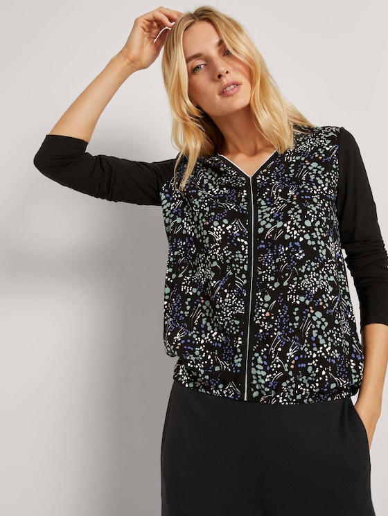 Langarmshirt im Materialmix - Frauen - black floral design Langarmshirt im Materialmix - Frauen - black floral design - 5 - TOM TAILOR