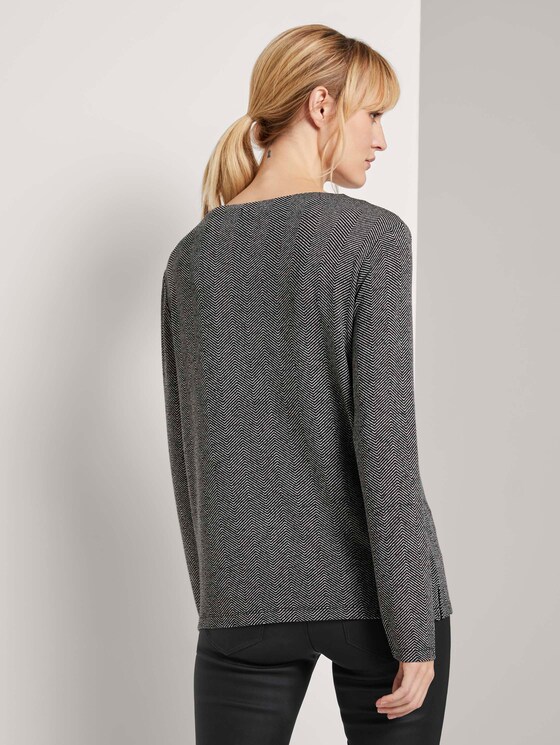 Langarmshirt im Mustermix - Frauen - dark grey herringbone small Langarmshirt im Mustermix - Frauen - dark grey herringbone small - 2 - TOM TAILOR
