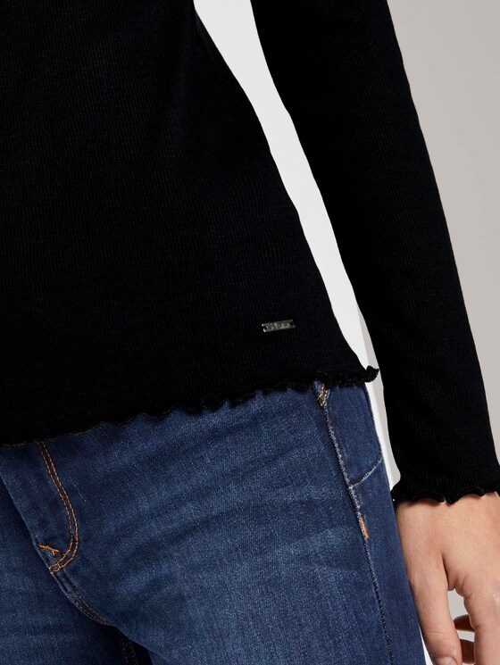 Geripptes Langarmshirt mit Stehkragen - Frauen - Deep Black Geripptes Langarmshirt mit Stehkragen - Frauen - Deep Black - 10 - TOM TAILOR Denim