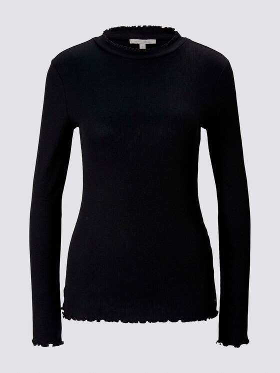 Geripptes Langarmshirt mit Stehkragen - Frauen - Deep Black Geripptes Langarmshirt mit Stehkragen - Frauen - Deep Black - 7 - TOM TAILOR Denim