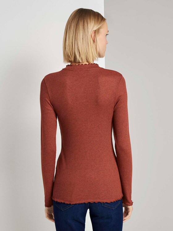 Geripptes Langarmshirt mit Stehkragen - Frauen - rust orange melange Geripptes Langarmshirt mit Stehkragen - Frauen - rust orange melange - 2 - TOM TAILOR Denim