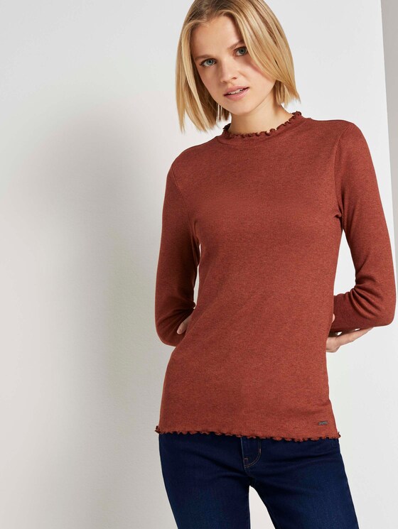 Ribbed long-sleeved top with a stand-up collar - Women - rust orange melange - 5 - TOM TAILOR Denim