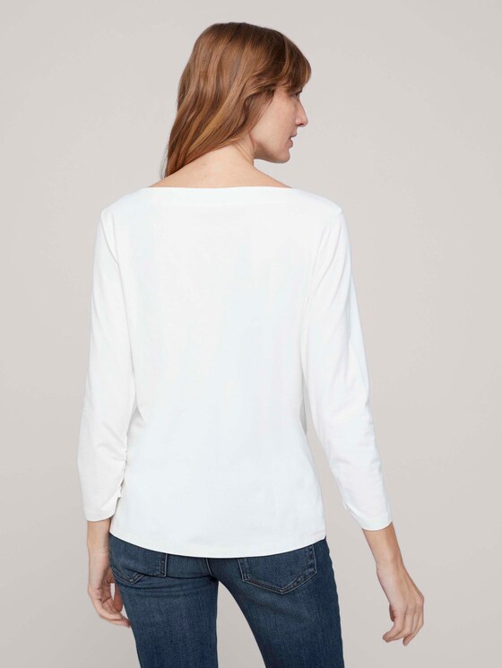 Basic T-Shirt mit gerafften Ärmeln - Frauen - Whisper White Basic T-Shirt mit gerafften Ärmeln - Frauen - Whisper White - 2 - TOM TAILOR