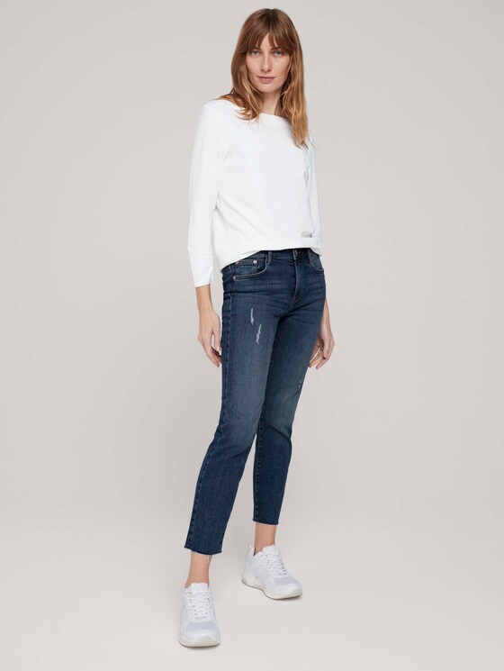Basic T-Shirt mit gerafften Ärmeln - Frauen - Whisper White Basic T-Shirt mit gerafften Ärmeln - Frauen - Whisper White - 3 - TOM TAILOR