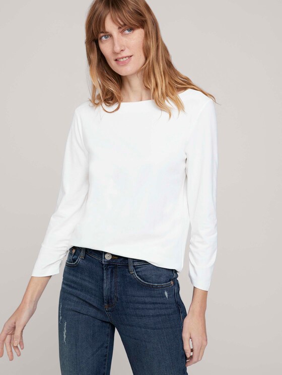 Basic T-Shirt mit gerafften Ärmeln - Frauen - Whisper White Basic T-Shirt mit gerafften Ärmeln - Frauen - Whisper White - 5 - TOM TAILOR