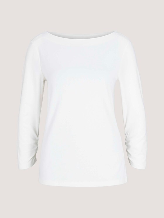 Basic T-Shirt mit gerafften Ärmeln - Frauen - Whisper White Basic T-Shirt mit gerafften Ärmeln - Frauen - Whisper White - 7 - TOM TAILOR