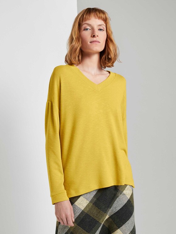 Langarmshirt mit V-Ausschnitt - Frauen - california sand yellow Langarmshirt mit V-Ausschnitt - Frauen - california sand yellow - 1 - TOM TAILOR