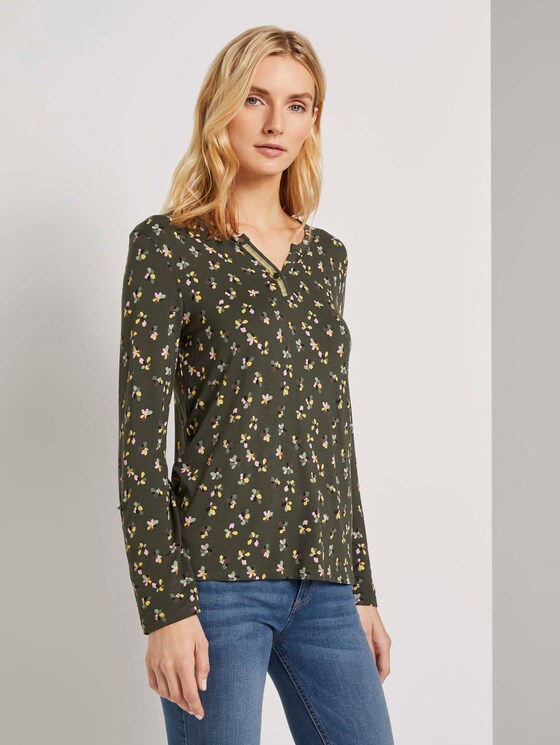 Gemustertes Henley-Shirt - Frauen - dark rosin floral design Gemustertes Henley-Shirt - Frauen - dark rosin floral design - 1 - TOM TAILOR